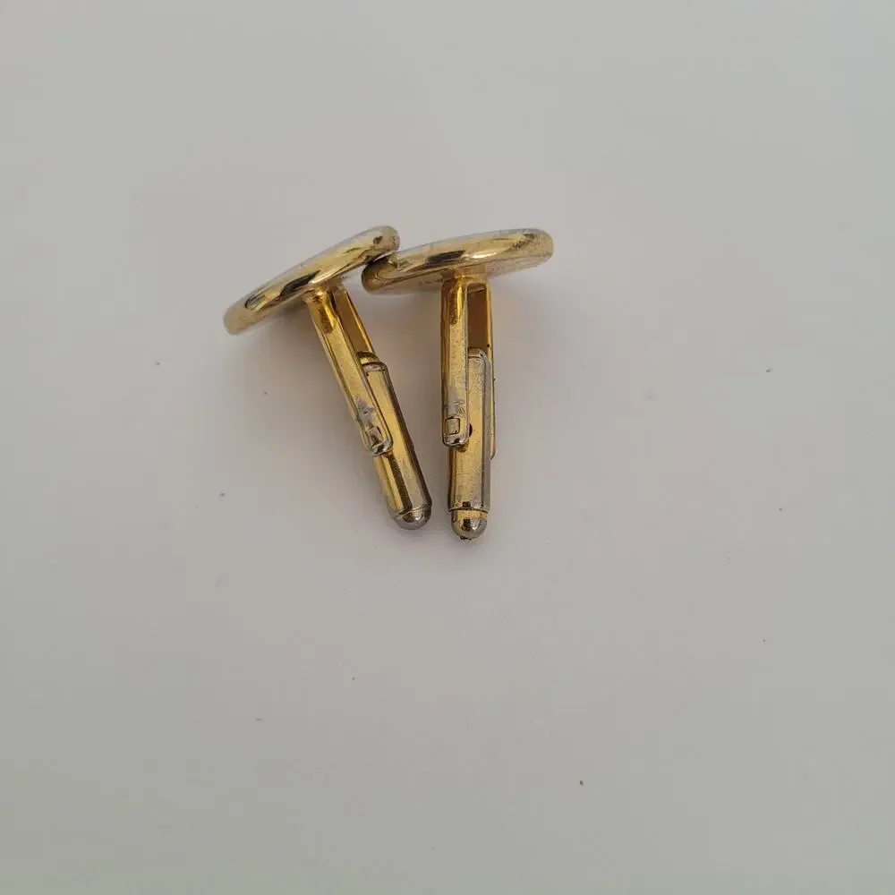 Givenchy Cufflinks Set‎ Gold Round Tone Logo Vintage Designer